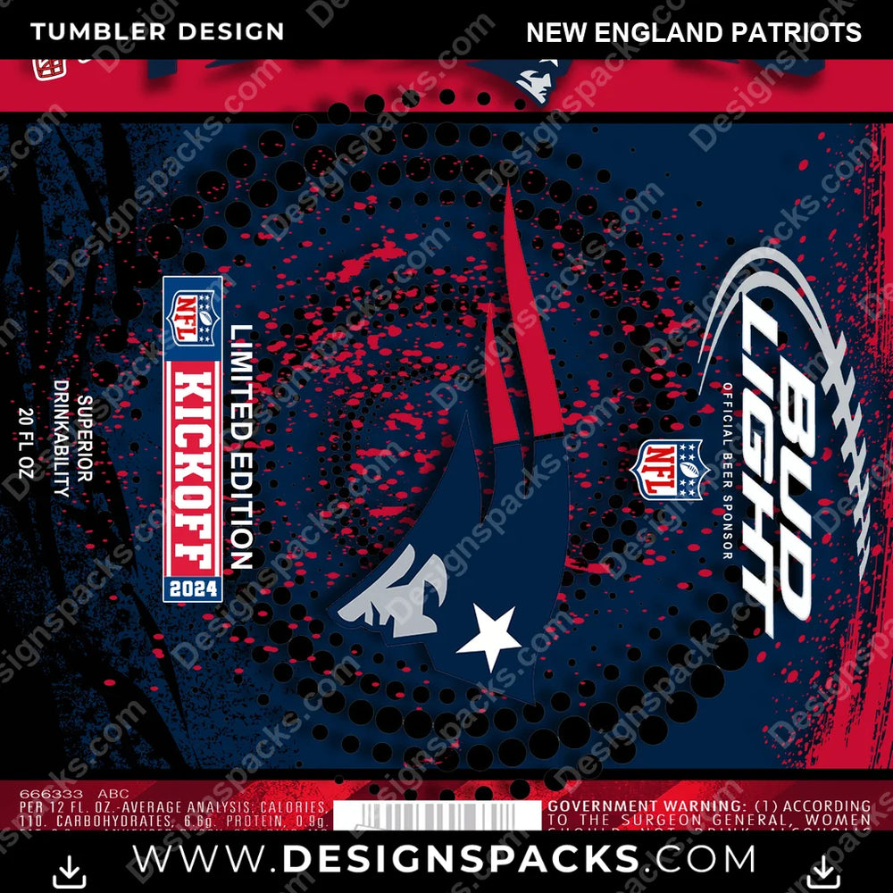 Football Bud New England Patriots NFL Football Tumbler Digital Wrap Design Download
