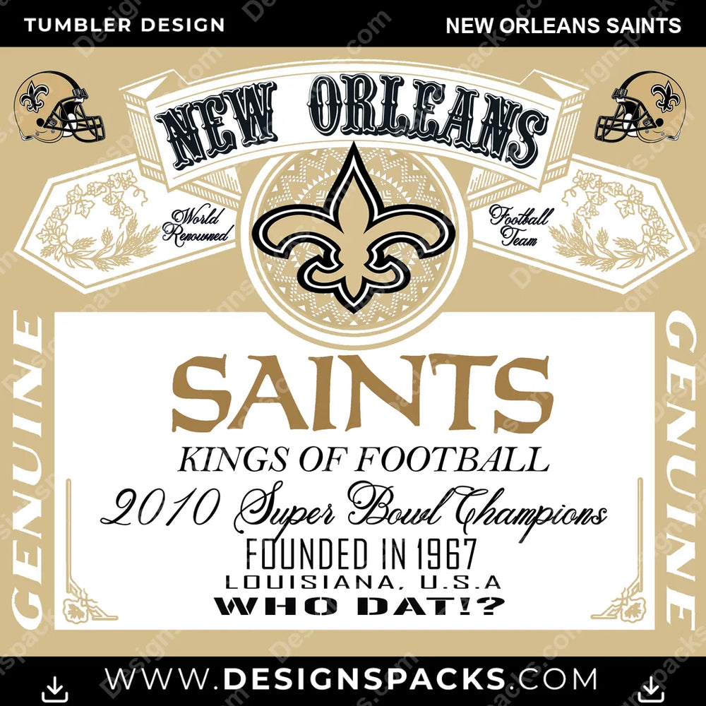 Football Bud New Orleans Saints NFL Football Tumbler Digital Wrap Design Download