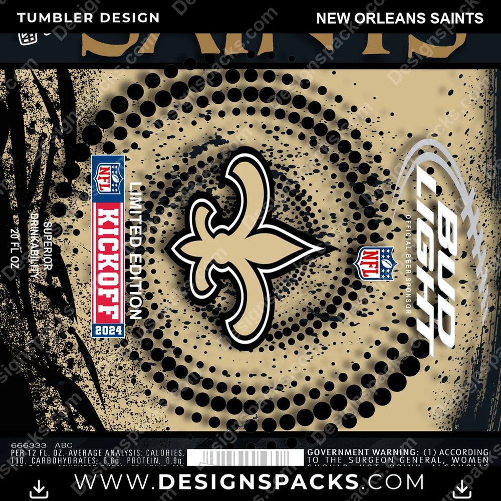 Football Bud New Orleans Saints NFL Football Tumbler Digital Wrap Design Download