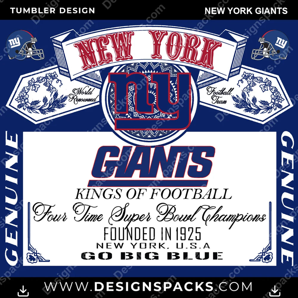 Football Bud New York Giants NFL Football Tumbler Digital Wrap Design Download