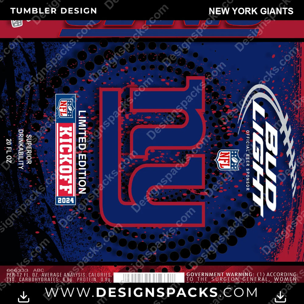 Football Bud New York Giants NFL Football Tumbler Digital Wrap Design Download