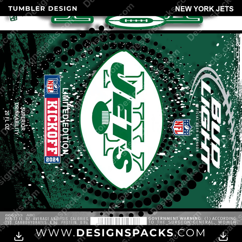 Football Bud New York Jets NFL Football Tumbler Digital Wrap Design Download