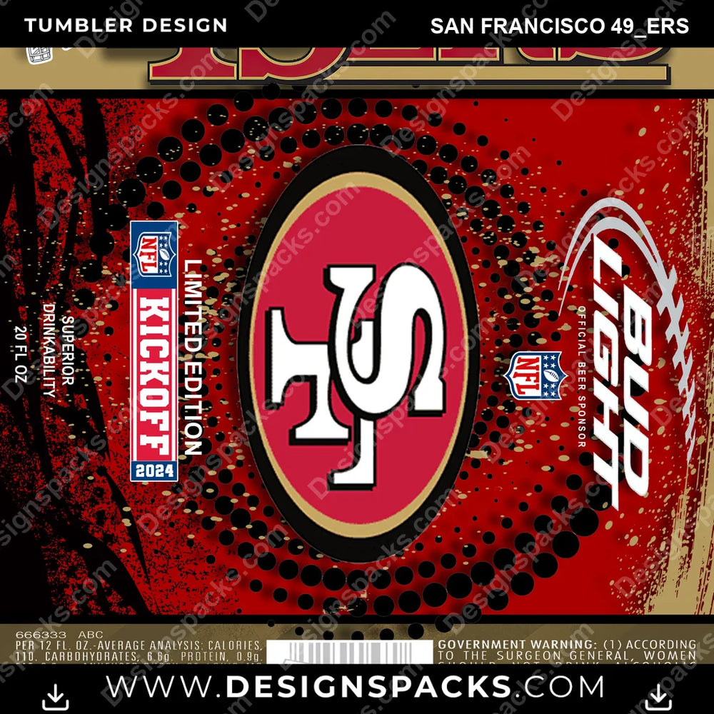 Football Bud San Francisco 49ers NFL Football Tumbler Digital Wrap Design Download