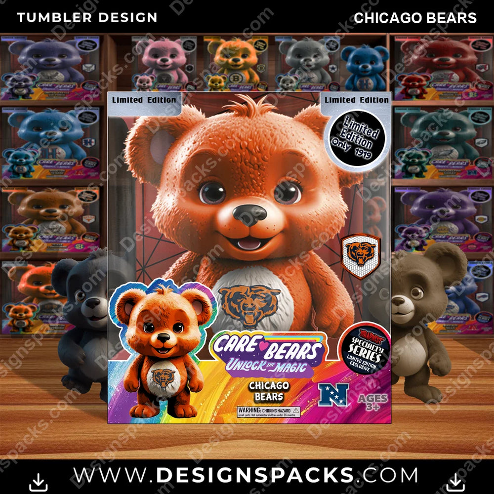 Football Care Bear Box Chicago Bears NFL Football Tumbler Digital Wrap Design Download