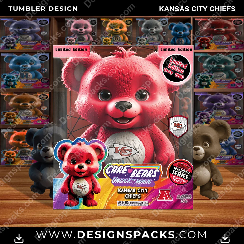 Football Care Bear Box Kansas City Chiefs NFL Football Tumbler Digital Wrap Design Download