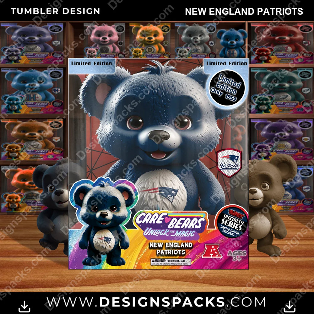 Football Care Bear Box New England Patriots NFL Football Tumbler Digital Wrap Design Download