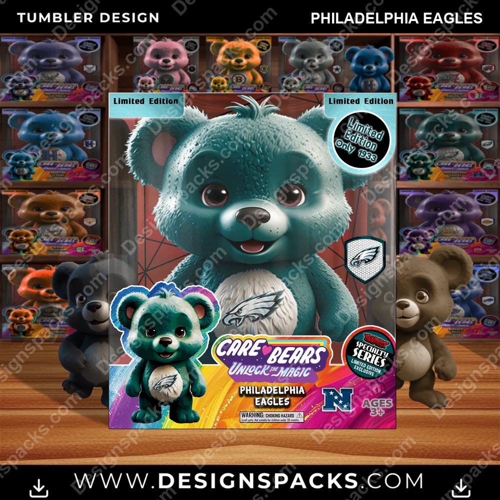 Football Care Bear Box Philadelphia Eagles NFL Football Tumbler Digital Wrap Design Download