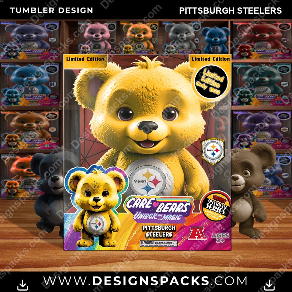 Football Care Bear Box Pittsburgh Steelers NFL Football Tumbler Digital Wrap Design Download