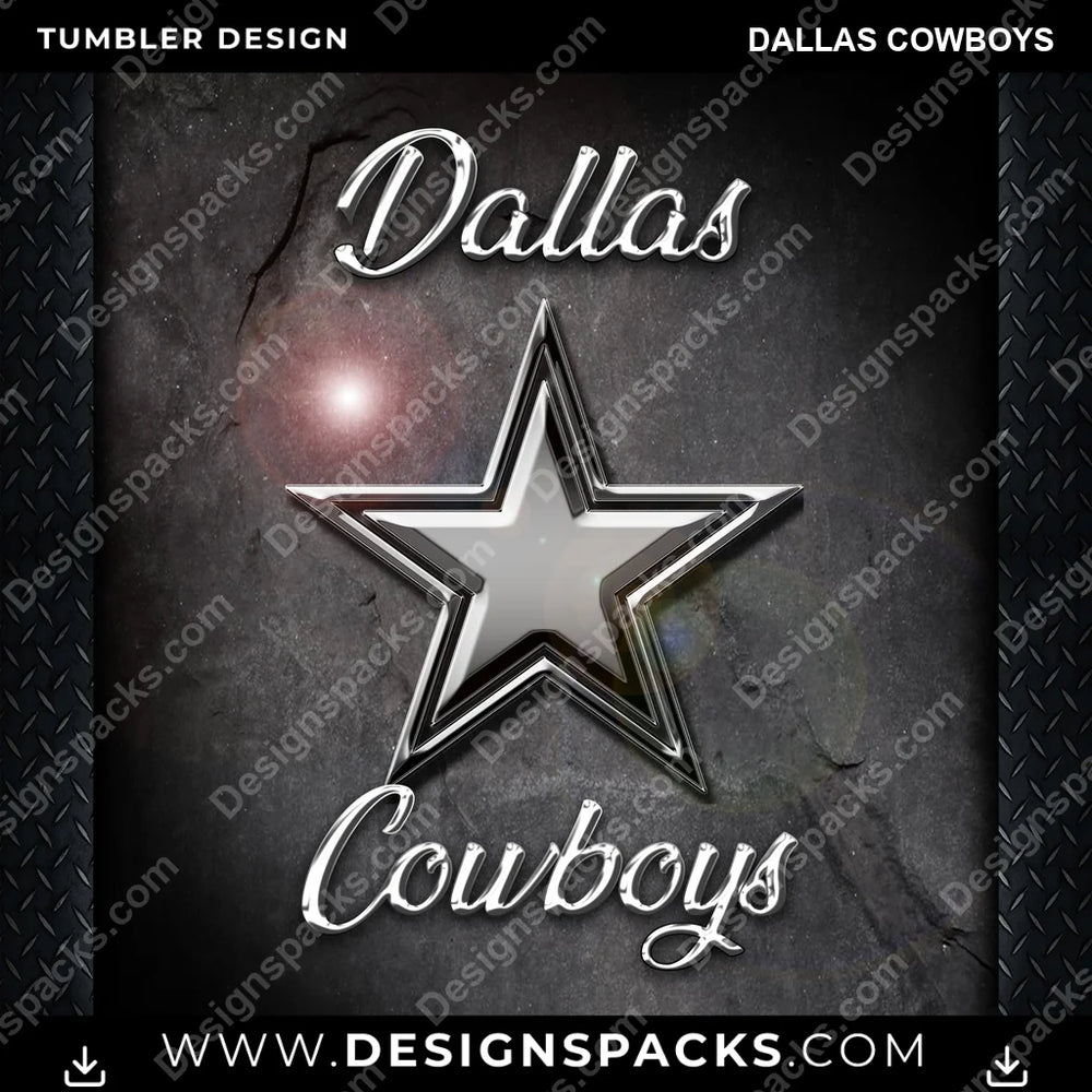 Football Chrome Dallas Cowboys NFL Football Tumbler Digital Wrap Design Download