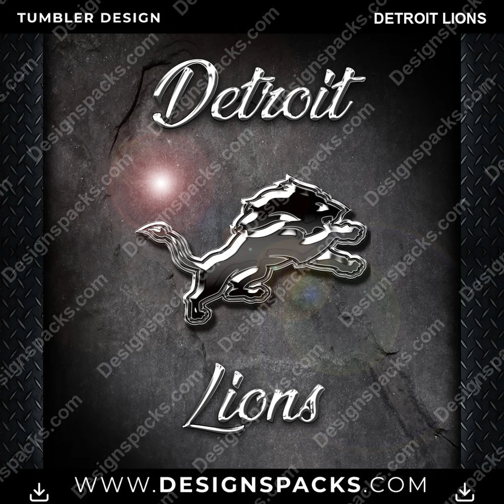 Football Chrome Detroit Lions NFL Football Tumbler Digital Wrap Design Download
