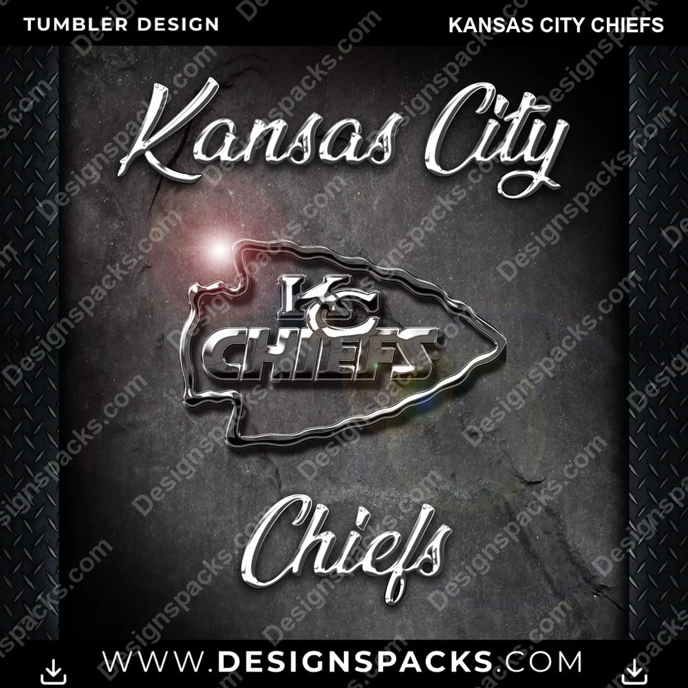 Football Chrome Kansas City Chiefs NFL Football Tumbler Digital Wrap Design Download