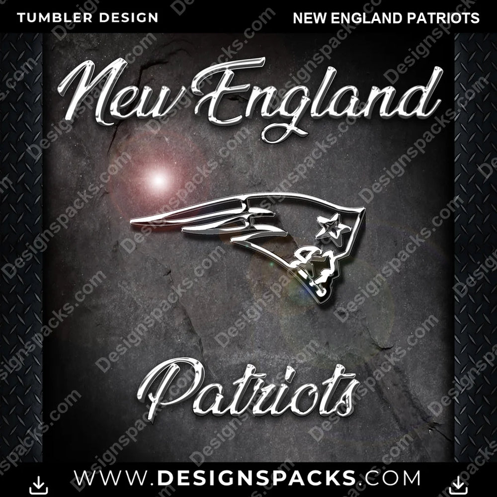 Football Chrome New England Patriots NFL Football Tumbler Digital Wrap Design Download