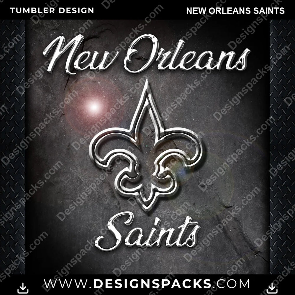 Football Chrome New Orleans Saints NFL Football Tumbler Digital Wrap Design Download