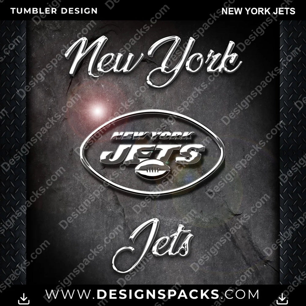 Football Chrome New York Jets NFL Football Tumbler Digital Wrap Design Download