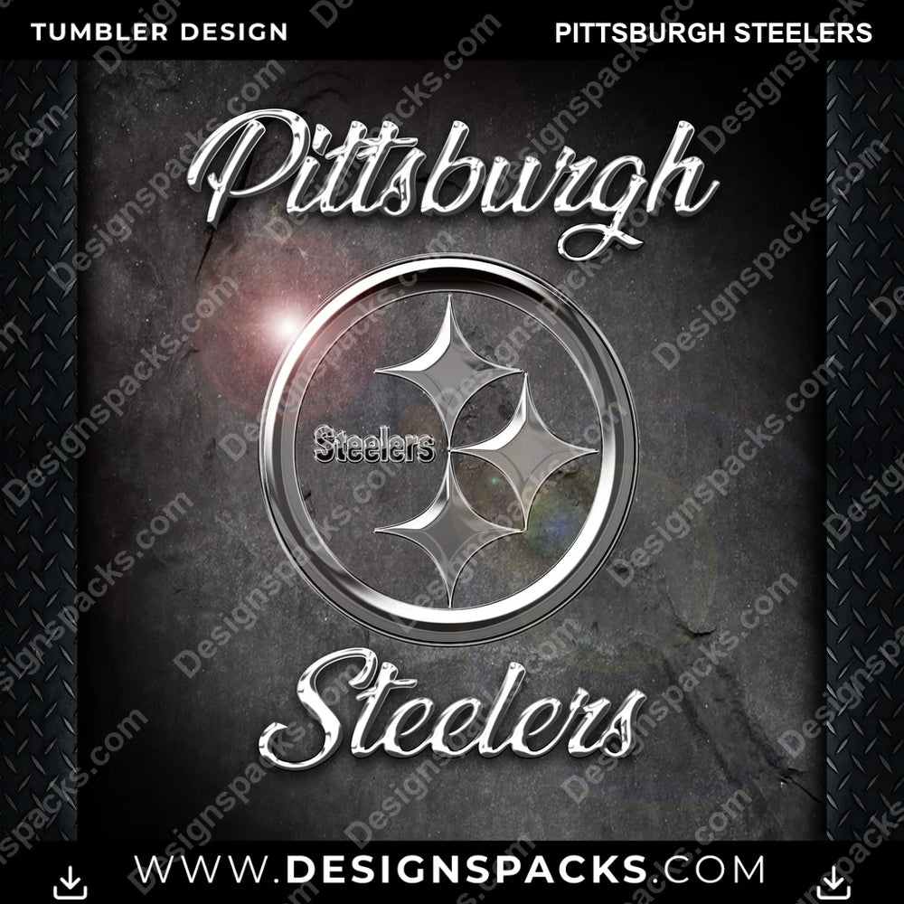 Football Chrome Pittsburgh Steelers NFL Football Tumbler Digital Wrap Design Download