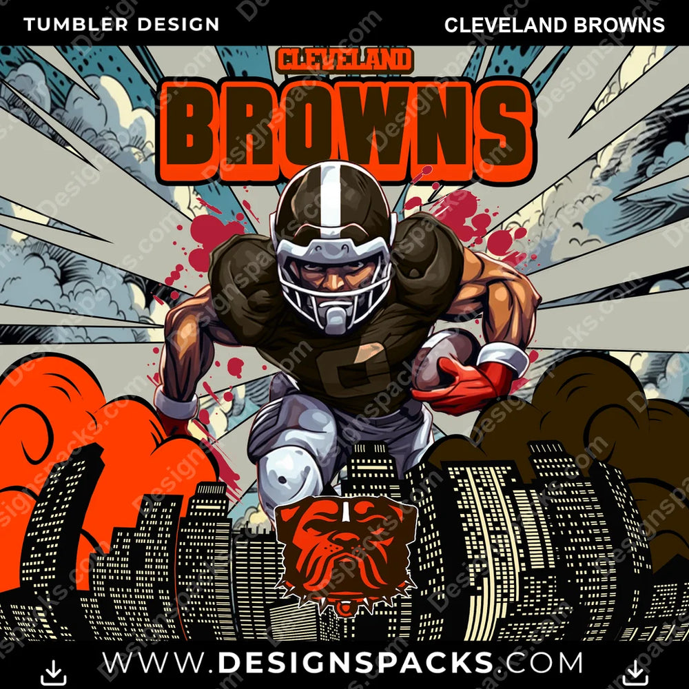 Football Comic Cover Cleveland Browns NFL Football Tumbler Digital Wrap Design Download