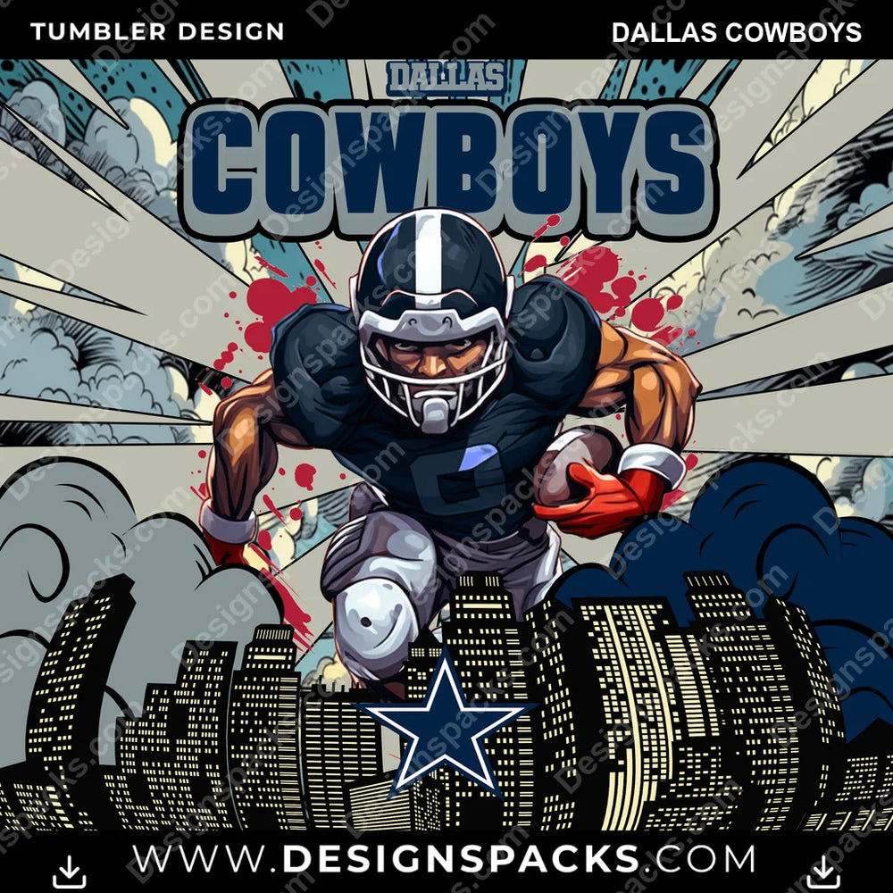 Football Comic Cover Dallas Cowboys NFL Football Tumbler Digital Wrap Design Download