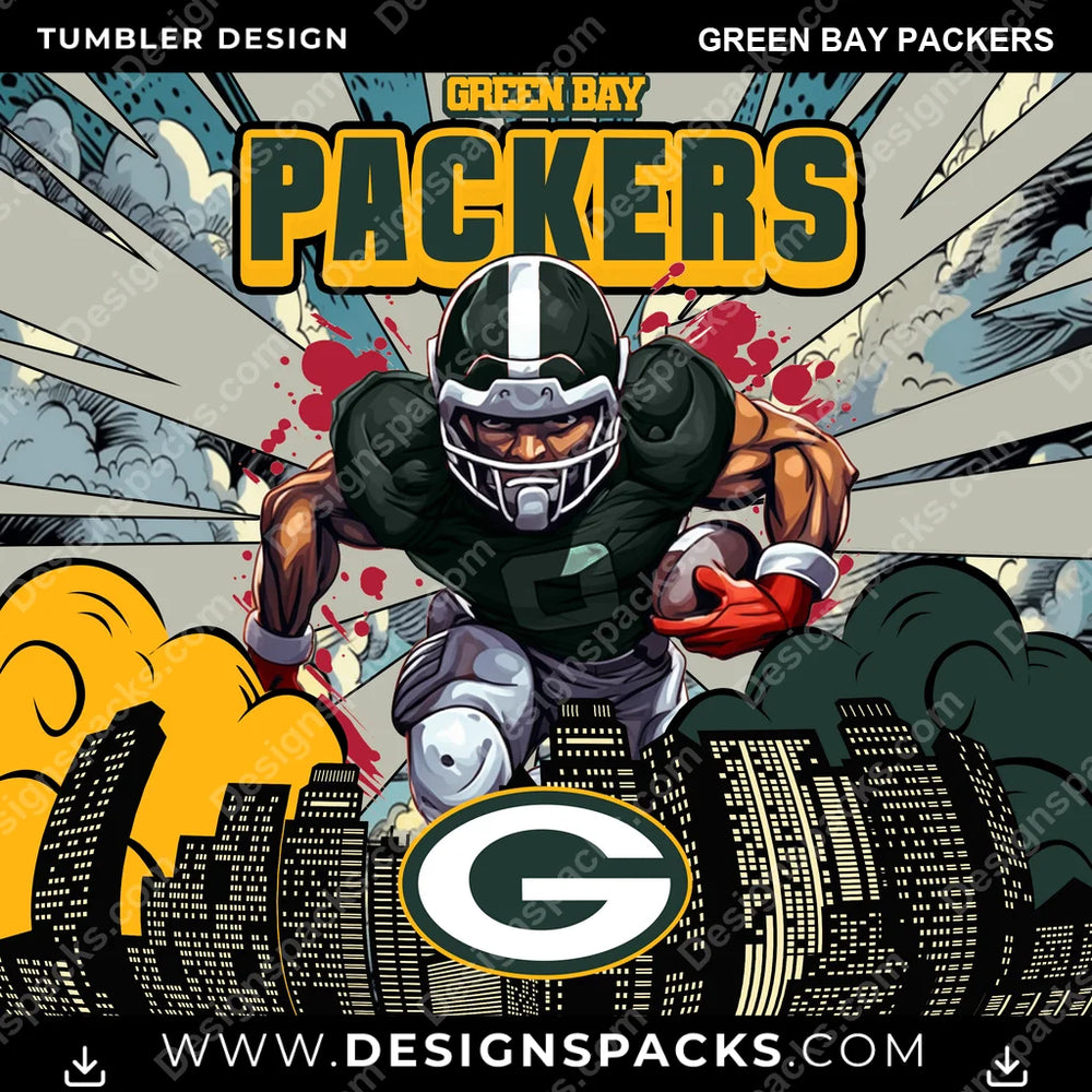Football Comic Cover Green Bay Packers NFL Football Tumbler Digital Wrap Design Download