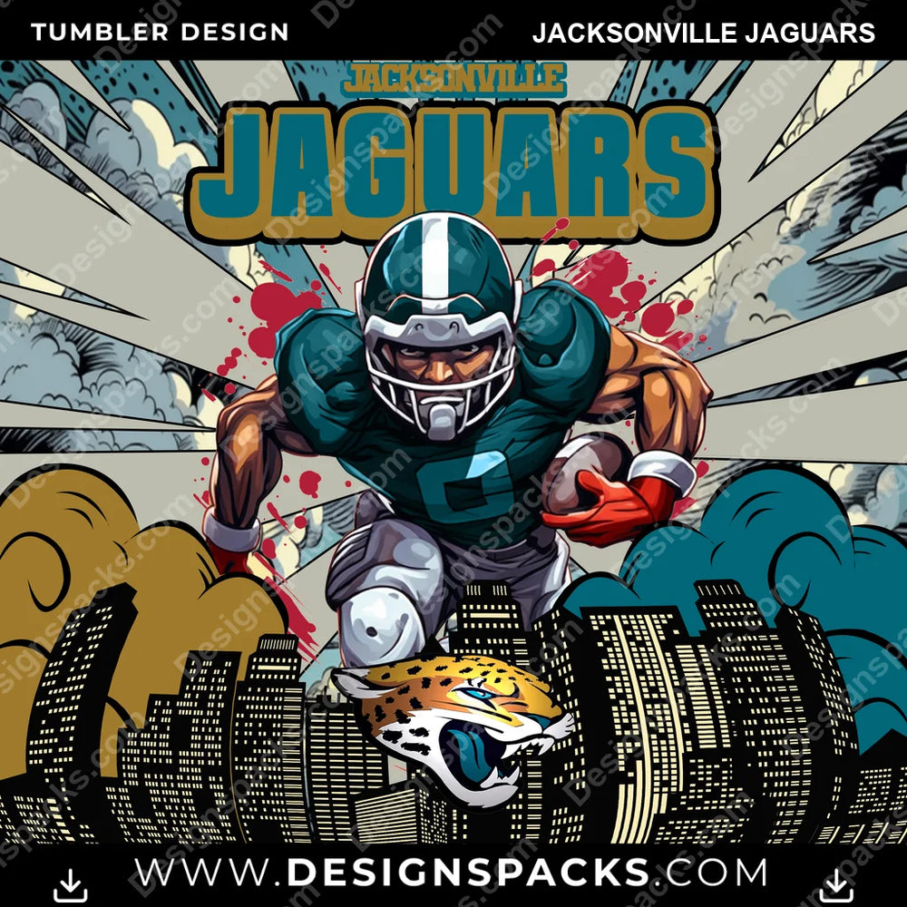 Football Comic Cover Jacksonville Jaguars NFL Football Tumbler Digital Wrap Design Download