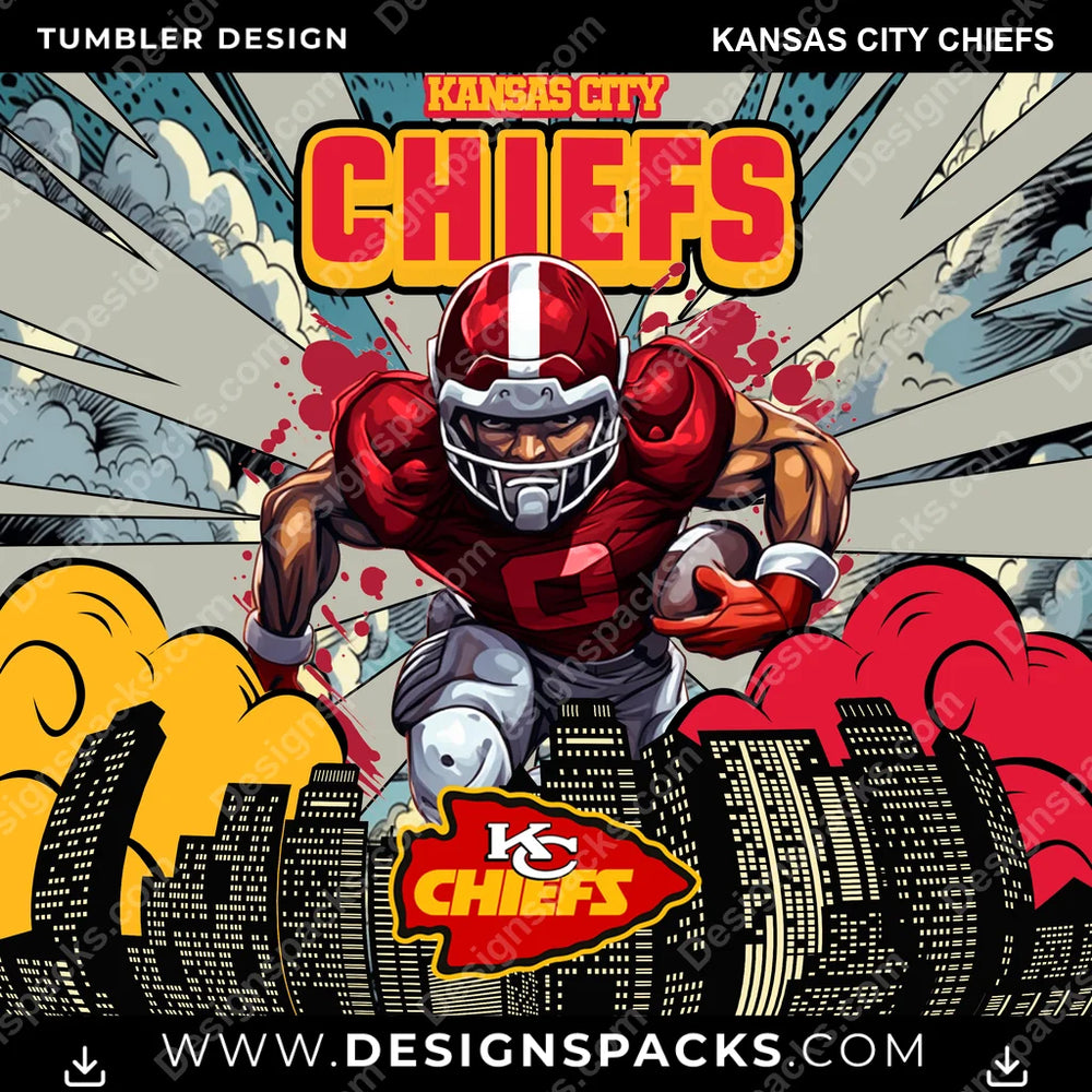 Football Comic Cover Kansas City Chiefs NFL Football Tumbler Digital Wrap Design Download