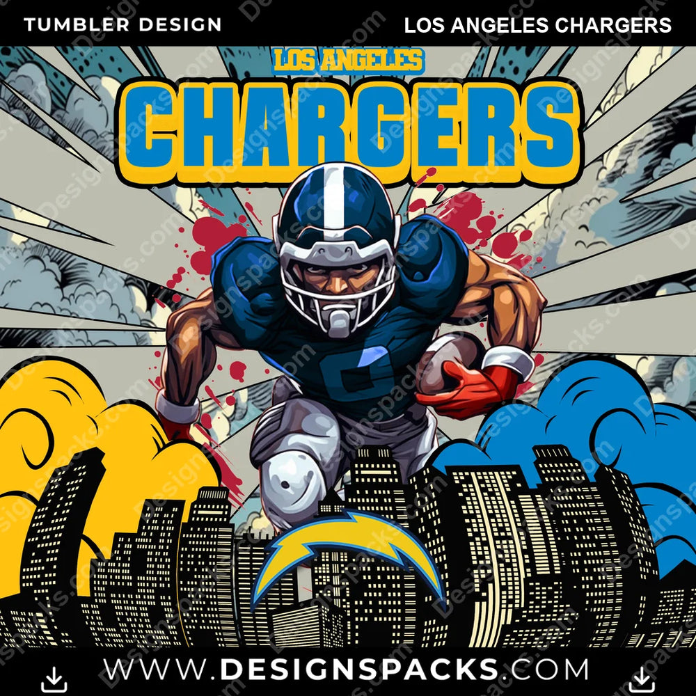 Football Comic Cover Los Angeles Chargers NFL Football Tumbler Digital Wrap Design Download