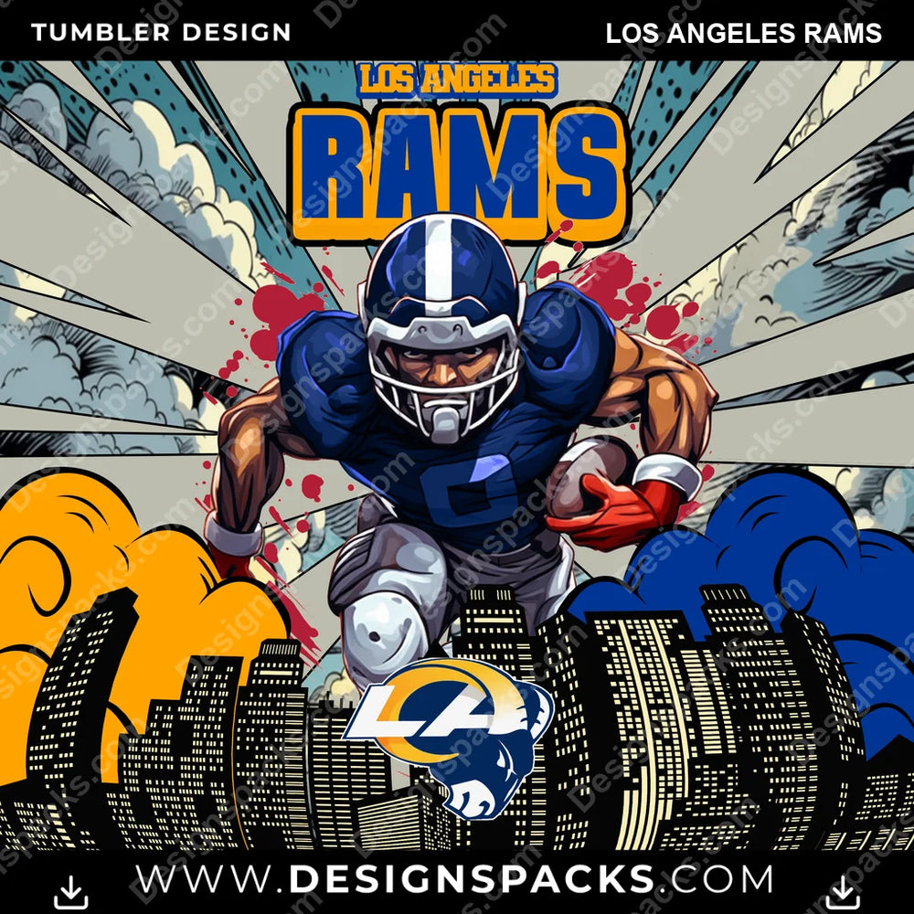 Football Comic Cover Los Angeles Rams NFL Football Tumbler Digital Wrap Design Download