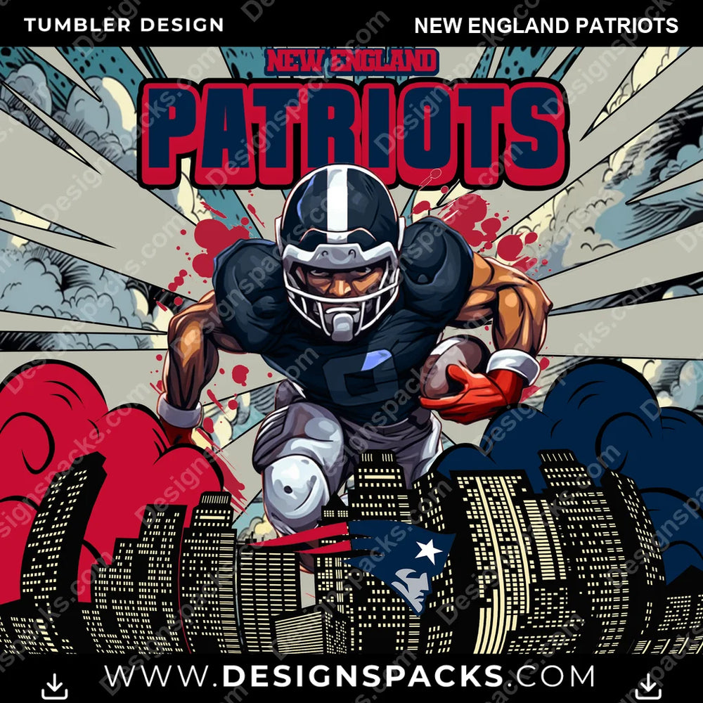 Football Comic Cover New England Patriots NFL Football Tumbler Digital Wrap Design Download