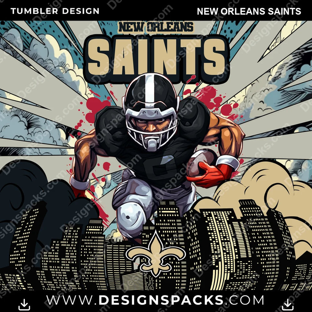 Football Comic Cover New Orleans Saints NFL Football Tumbler Digital Wrap Design Download