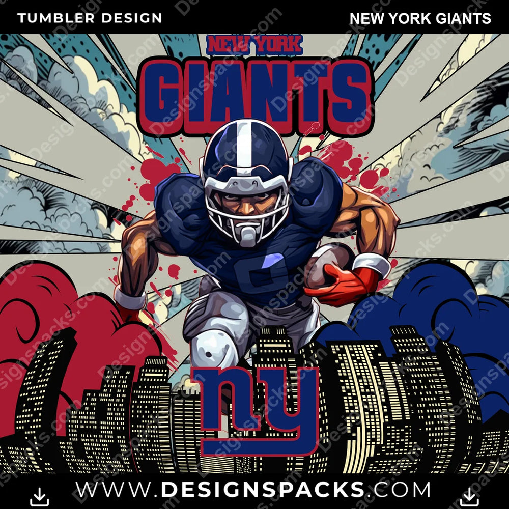 Football Comic Cover New York Giants NFL Football Tumbler Digital Wrap Design Download