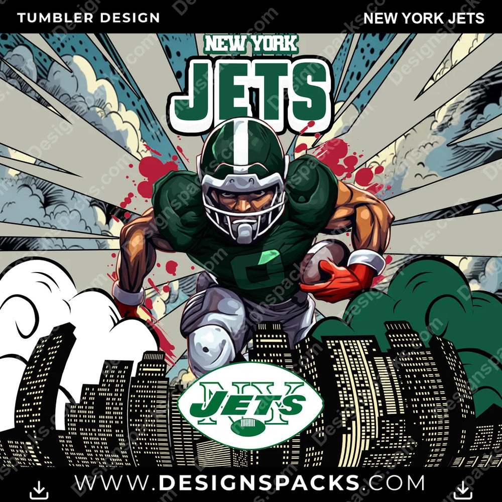 Football Comic Cover New York Jets NFL Football Tumbler Digital Wrap Design Download