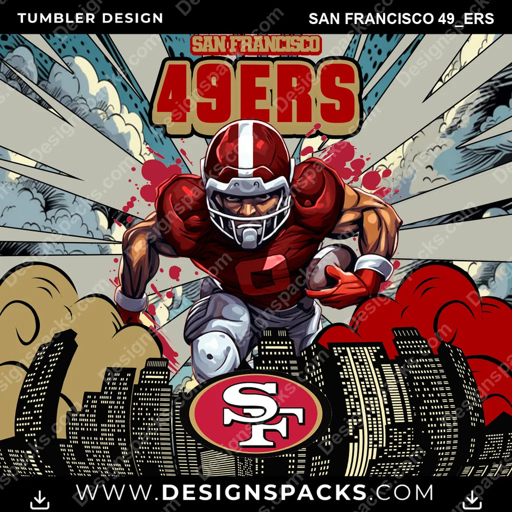 Football Comic Cover San Francisco 49ers NFL Football Tumbler Digital Wrap Design Download