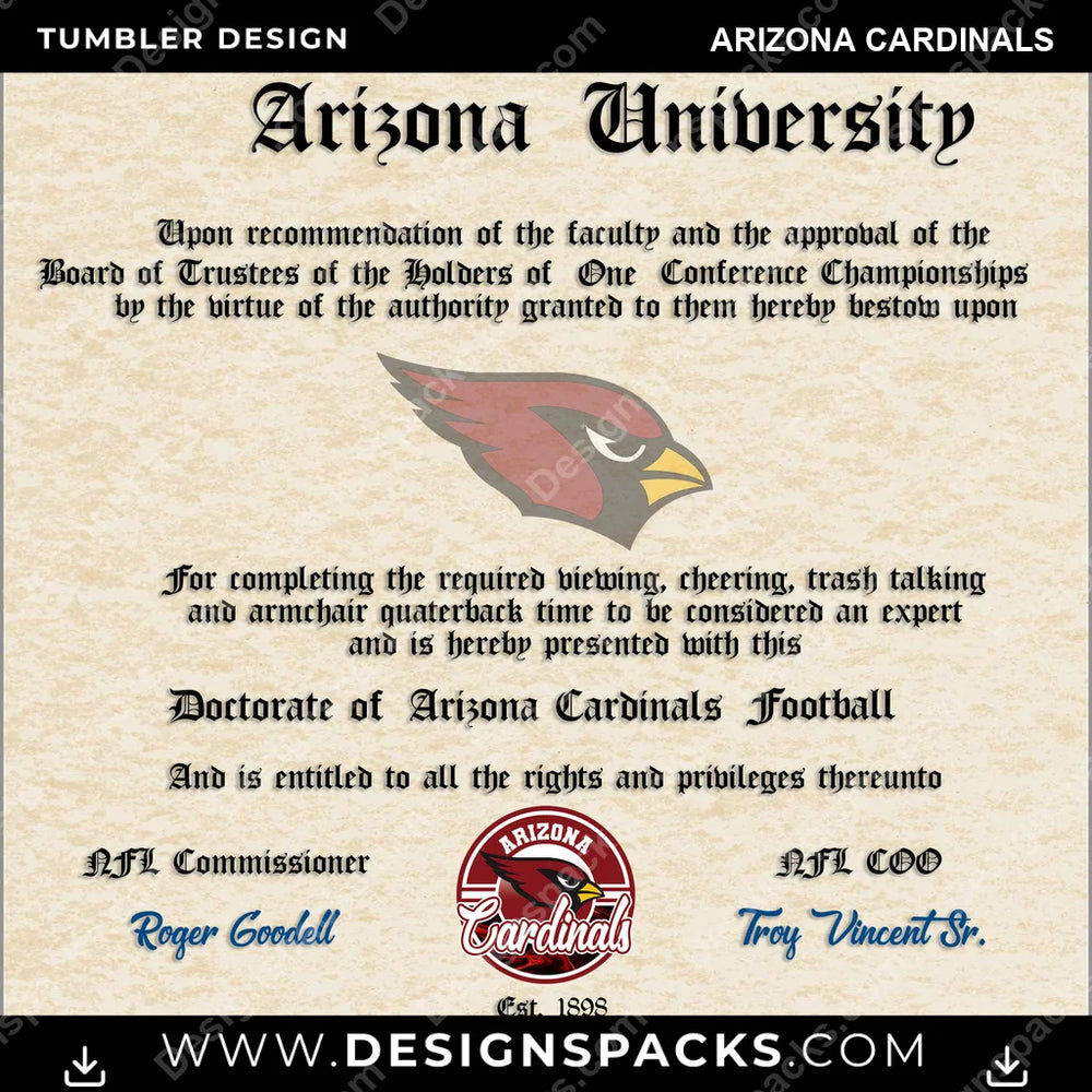 Football Diploma Arizona Cardinals NFL Football Tumbler Digital Wrap Design Download