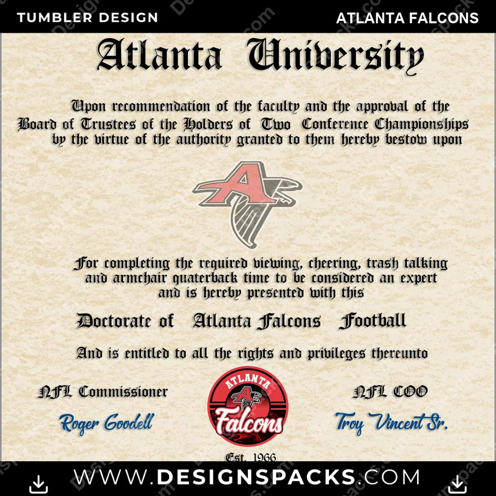 Football Diploma Atlanta Falcons NFL Football Tumbler Digital Wrap Design Download