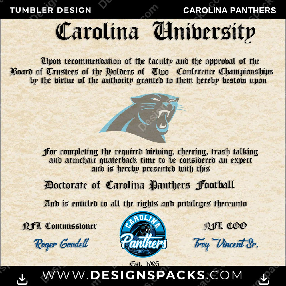 Football Diploma Carolina Panthers NFL Football Tumbler Digital Wrap Design Download