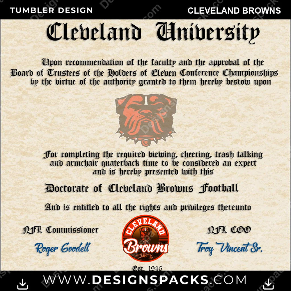 Football Diploma Cleveland Browns NFL Football Tumbler Digital Wrap Design Download