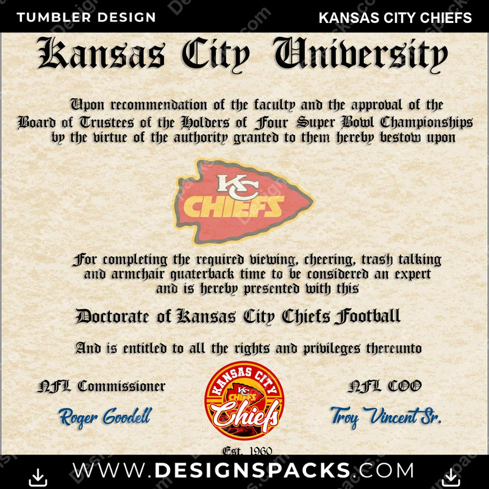 Football Diploma Kansas City Chiefs NFL Football Tumbler Digital Wrap Design Download