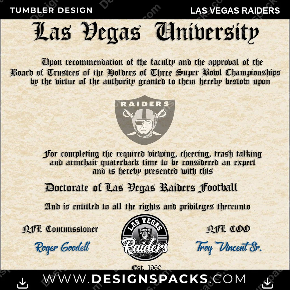 Football Diploma Las Vegas Raiders NFL Football Tumbler Digital Wrap Design Download