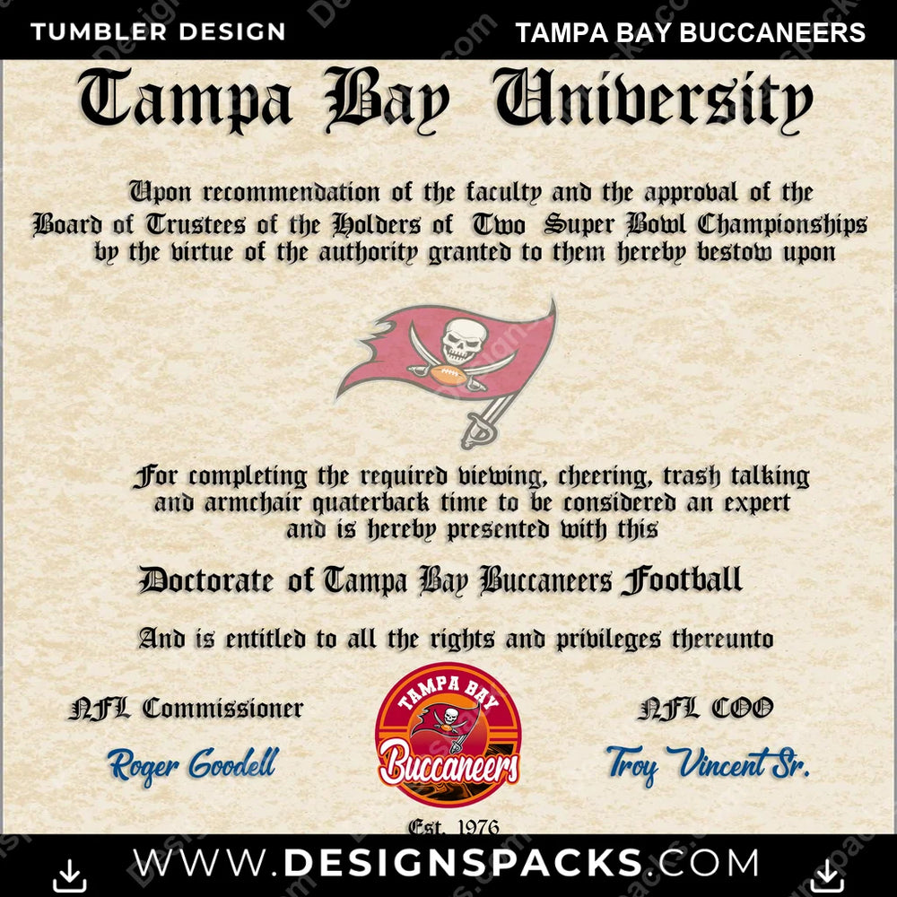 Football Diploma Tampa Bay Buccaneers NFL Football Tumbler Digital Wrap Design Download