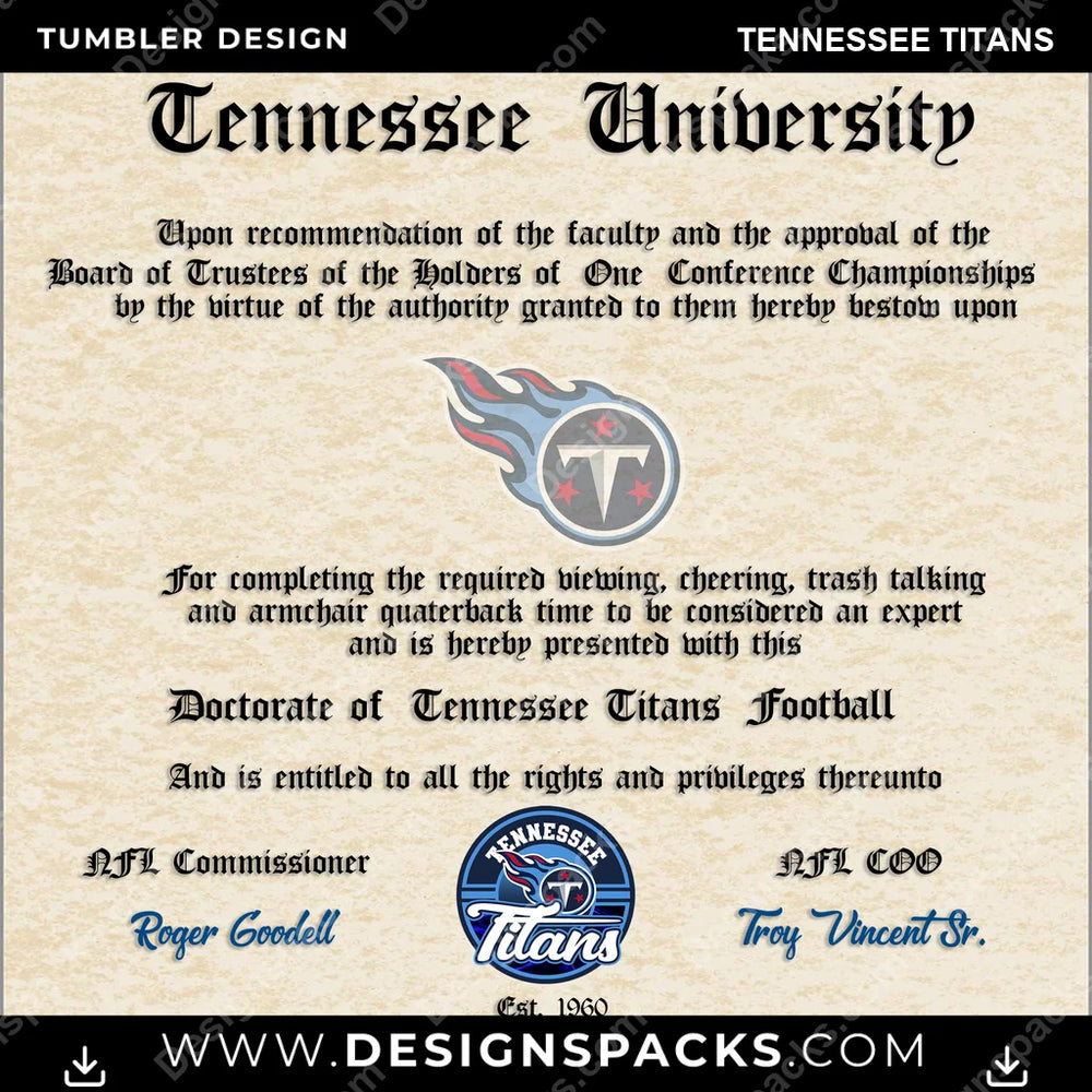 Football Diploma Tennessee Titans NFL Football Tumbler Digital Wrap Design Download