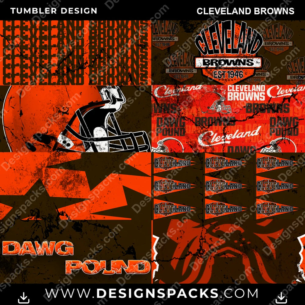 Football Distressed BG Cleveland Browns NFL Football Tumbler Digital Wrap Design Download