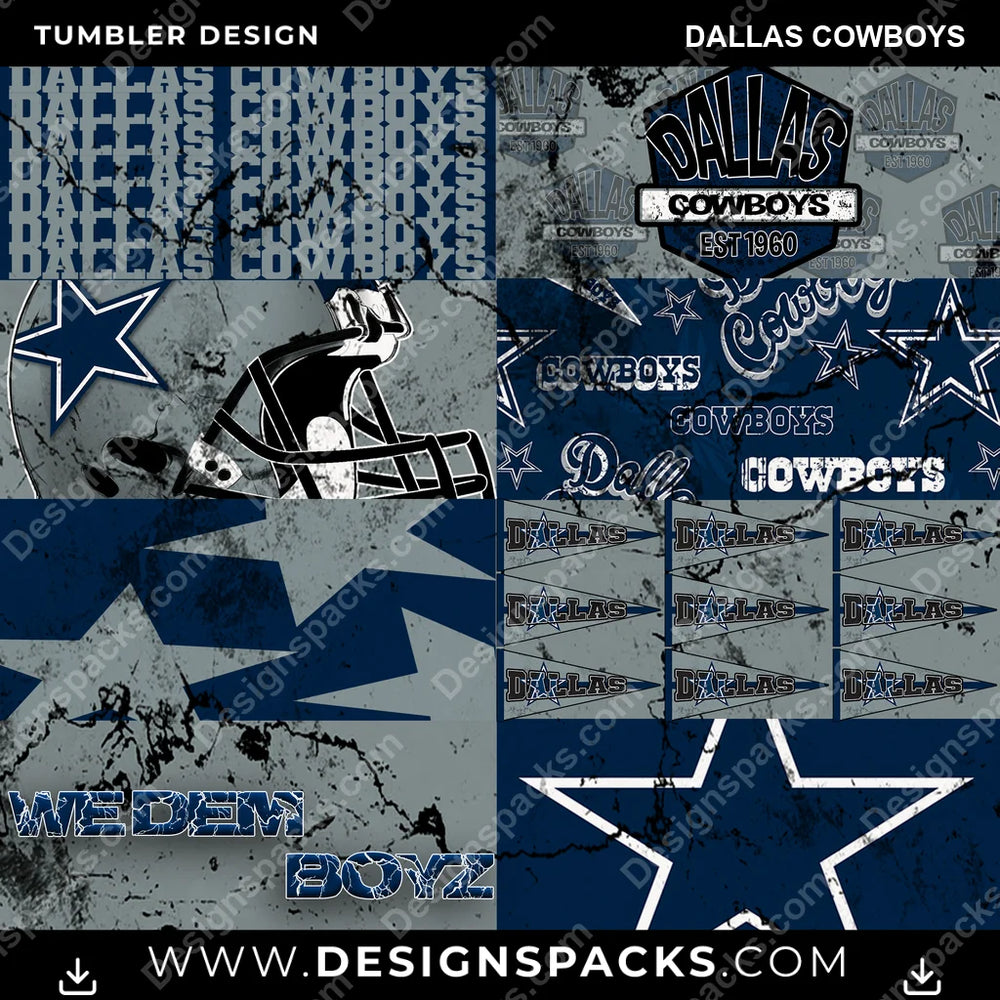 Football Distressed BG Dallas Cowboys NFL Football Tumbler Digital Wrap Design Download