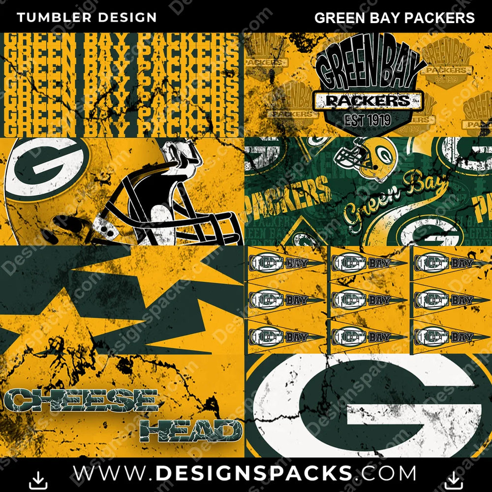 Football Distressed BG Green Bay Packers NFL Football Tumbler Digital Wrap Design Download