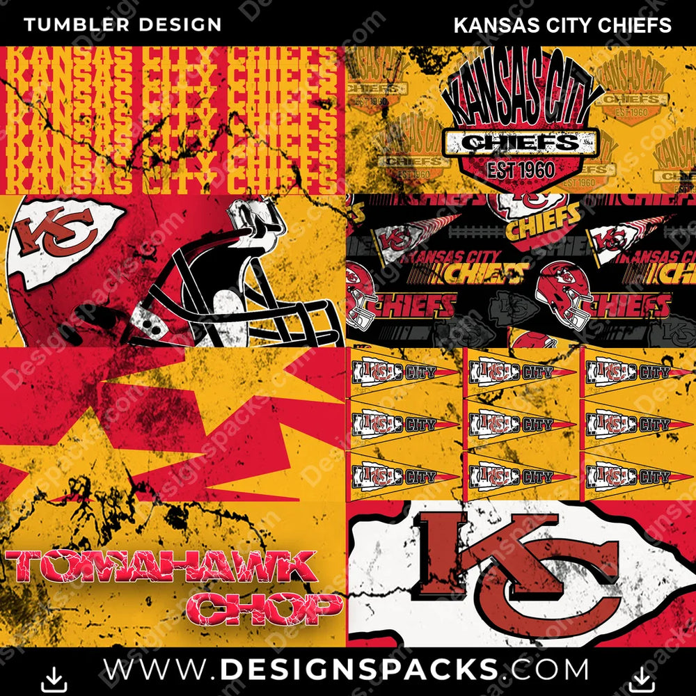 Football Distressed BG Kansas City Chiefs NFL Football Tumbler Digital Wrap Design Download