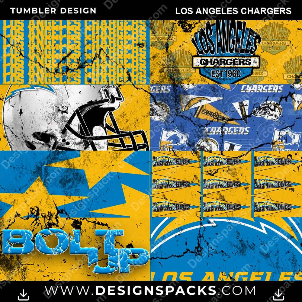 Football Distressed BG Los Angeles Chargers NFL Football Tumbler Digital Wrap Design Download