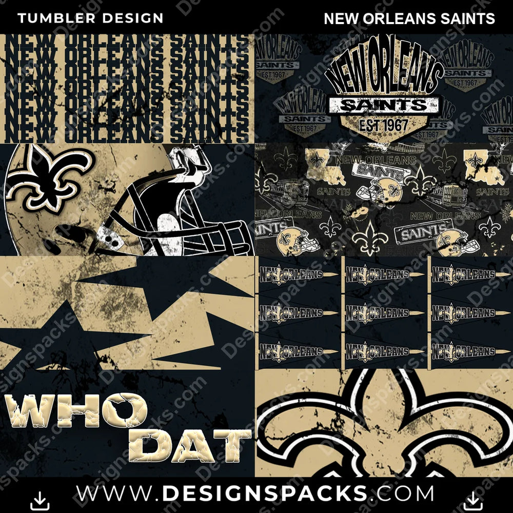 Football Distressed BG New Orleans Saints NFL Football Tumbler Digital Wrap Design Download