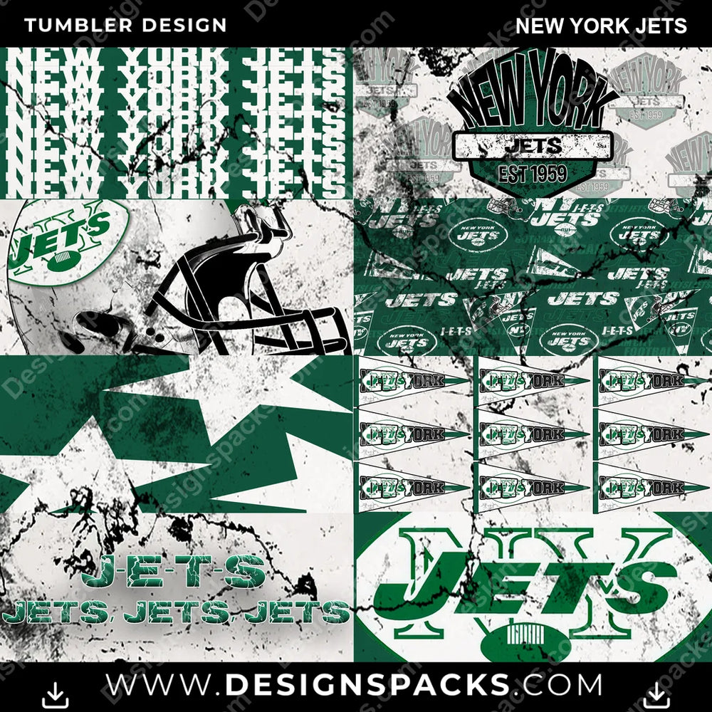 Football Distressed BG New York Jets NFL Football Tumbler Digital Wrap Design Download