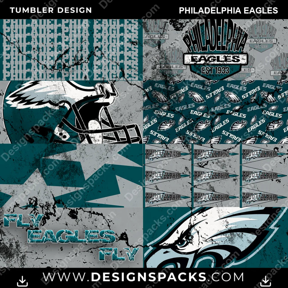 Football Distressed BG Philadelphia Eagles NFL Football Tumbler Digital Wrap Design Download