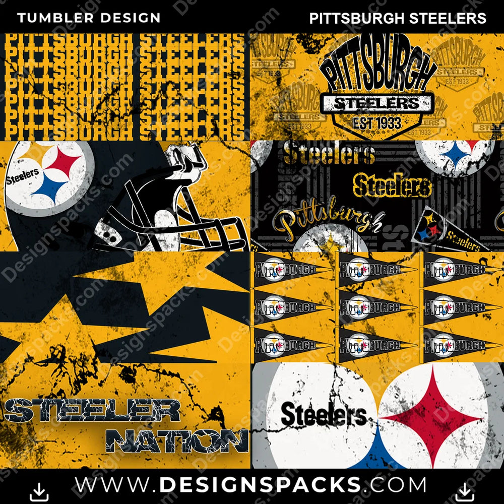 Football Distressed BG Pittsburgh Steelers NFL Football Tumbler Digital Wrap Design Download