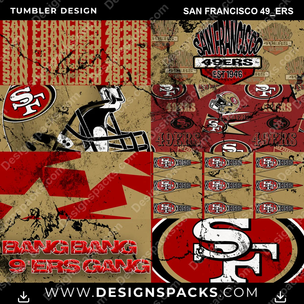 Football Distressed BG San Francisco 49ers NFL Football Tumbler Digital Wrap Design Download