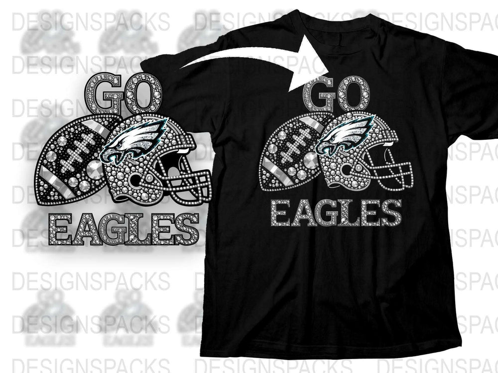 Philadelphia Eagles Inspired Rhinestone T-Shirt, Football Team Fan Apparel, Sparkling Graphic Tee for Game Day